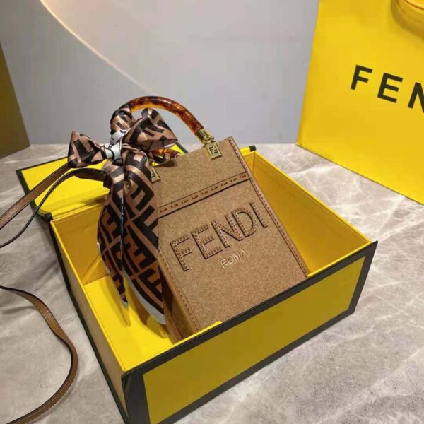 Fendi Women Mini Sunshine Shopper Brown Flannel Mini-Bag (2)