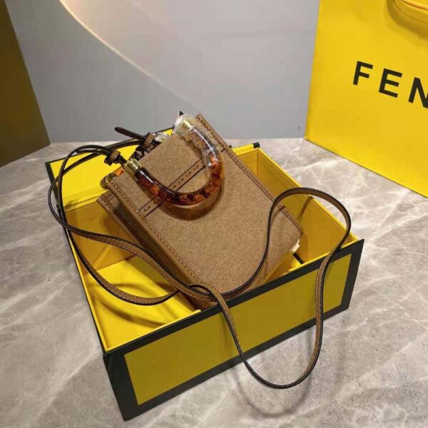 Fendi Women Mini Sunshine Shopper Brown Flannel Mini-Bag (3)