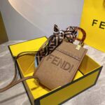 Fendi Women Mini Sunshine Shopper Brown Flannel Mini-Bag - Image 3
