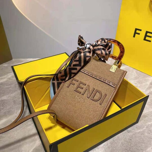 Fendi Women Mini Sunshine Shopper Brown Flannel Mini-Bag (5)