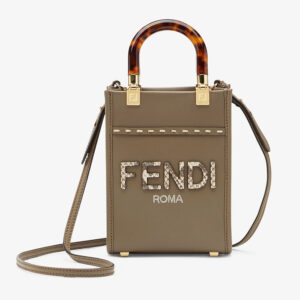Fendi Women Mini Sunshine Shopper Gray Leather and Elaphe Mini-Bag