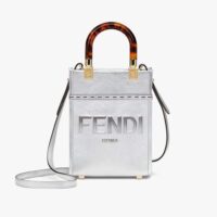 Fendi Women Mini Sunshine Shopper Silver Laminated Leather Shopper (1)