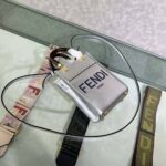 Fendi Women Mini Sunshine Shopper Silver Laminated Leather Shopper – Image 4