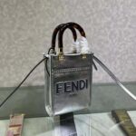 Fendi Women Mini Sunshine Shopper Silver Laminated Leather Shopper – Image 3