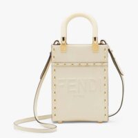 Fendi Women Mini Sunshine Shopper White Leather Mini Bag