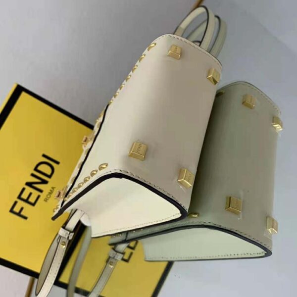 Fendi Women Mini Sunshine Shopper White Leather Mini Bag (10)