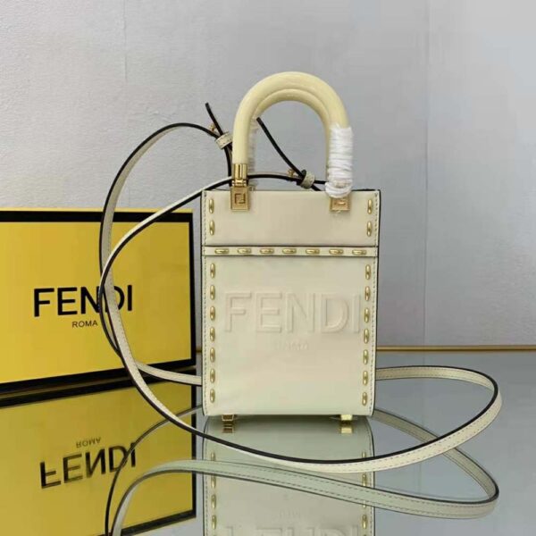 Fendi Women Mini Sunshine Shopper White Leather Mini Bag (2)