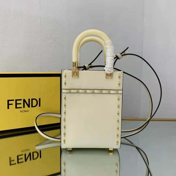 Fendi Women Mini Sunshine Shopper White Leather Mini Bag (3)