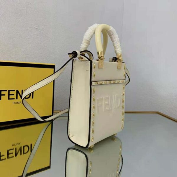 Fendi Women Mini Sunshine Shopper White Leather Mini Bag (4)