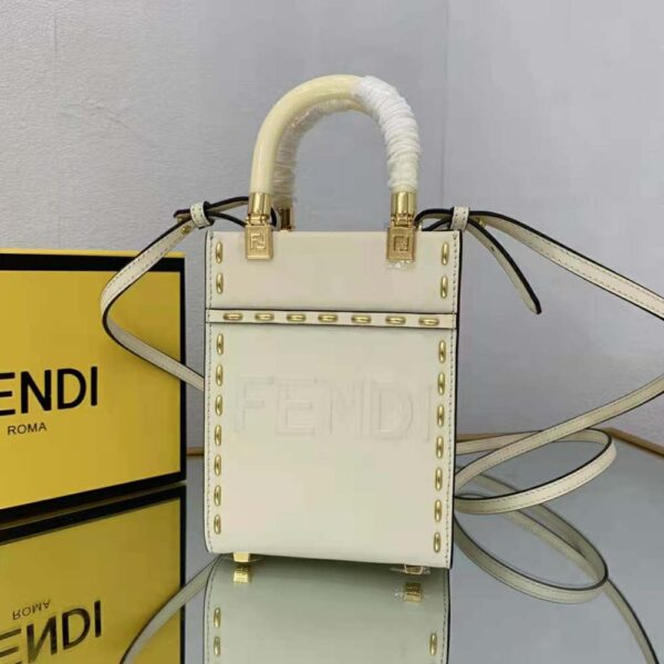 Fendi Women Mini Sunshine Shopper White Leather Mini Bag (5)