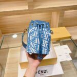 Fendi Women Mon Tresor Glazed Canvas Mini-Bag-Blue - Image 7