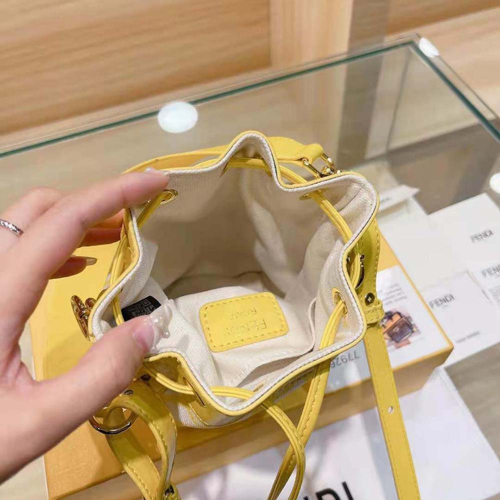 Fendi Mon Tresor Mini Ff Vertigo Canvas & Leather Bucket Bag in Yellow