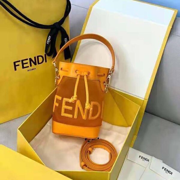 Fendi Women Mon Tresor Leather and Mesh Mini-bag-orange (2)