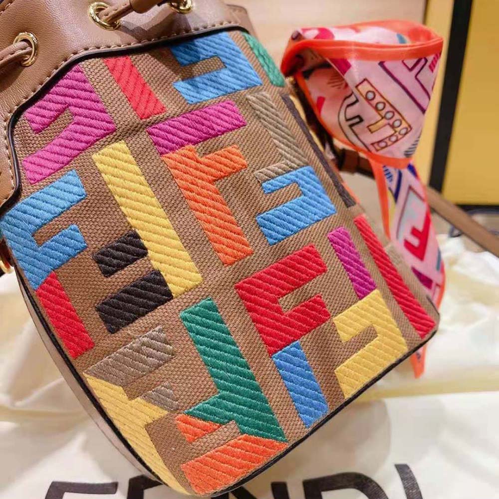 Mon Tresor - Multicolour canvas mini-bag with FF embroidery