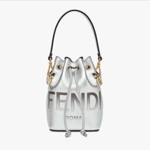 Fendi Women Mon Tresor Silver Laminated Leather Mini Bag