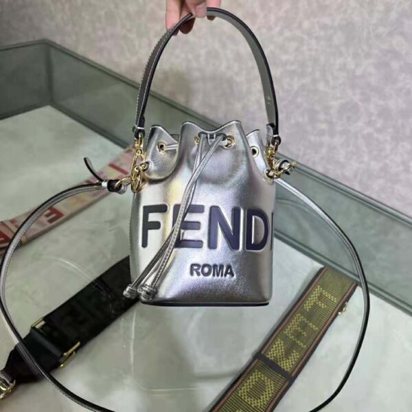 Fendi Women Mon Tresor Silver Laminated Leather Mini Bag (10)
