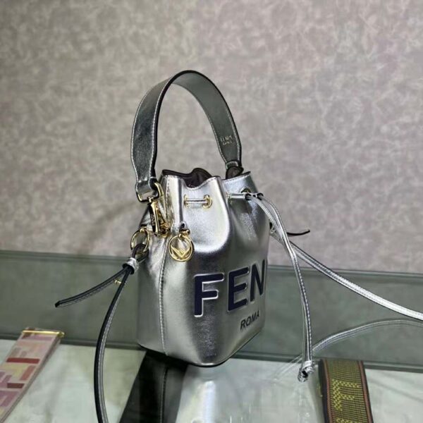 Fendi Women Mon Tresor Silver Laminated Leather Mini Bag (4)