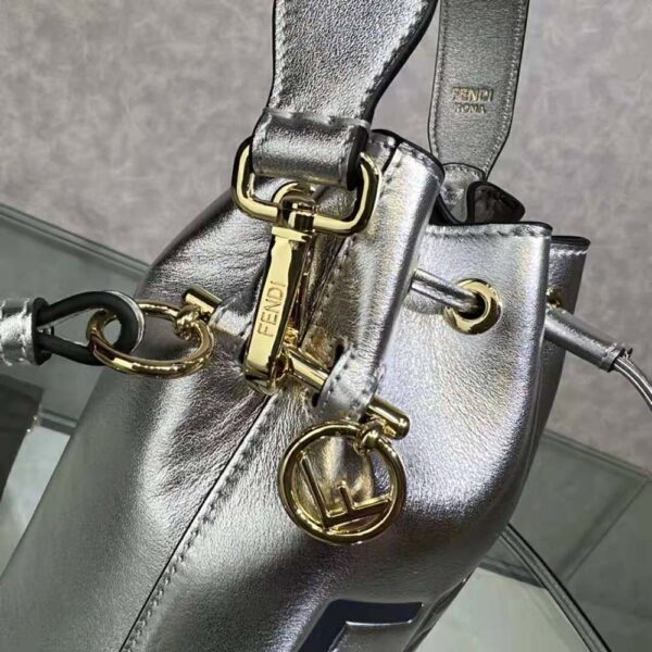 Fendi Women Mon Tresor Silver Laminated Leather Mini Bag (9)