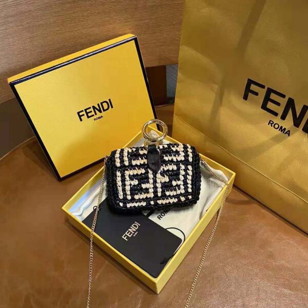 Fendi Women Nano Baguette Charm Black Raffia Charm (6)