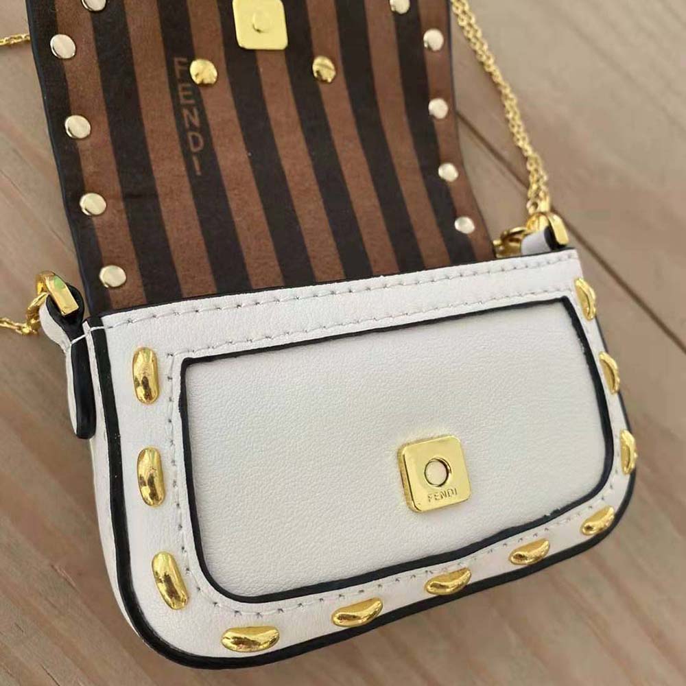 Fendi Women Nano Baguette White Nappa Leather Charm