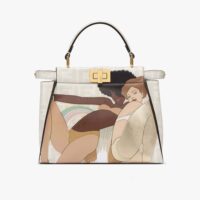 Fendi Women Peekaboo Iconic Mini FF white Glazed Fabric Bag with Inlay (1)