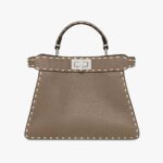 Fendi Damen Peekaboo Iseeu Kleine graue Tasche aus Vollnarbenleder