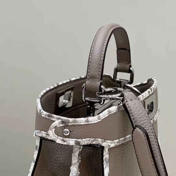 Fendi Women Peekaboo Iseeu Small Gray Full Grain Leather and Elaphe Bag (4)