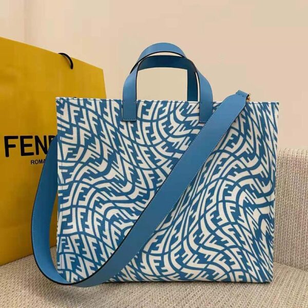 Fendi Women Shopper Blue Glazed Canvas Bag (2)