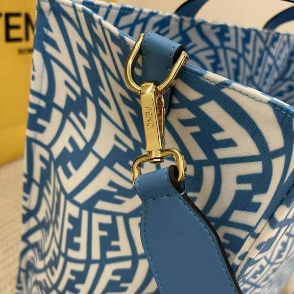 Fendi Women Shopper Blue Glazed Canvas Bag (5)