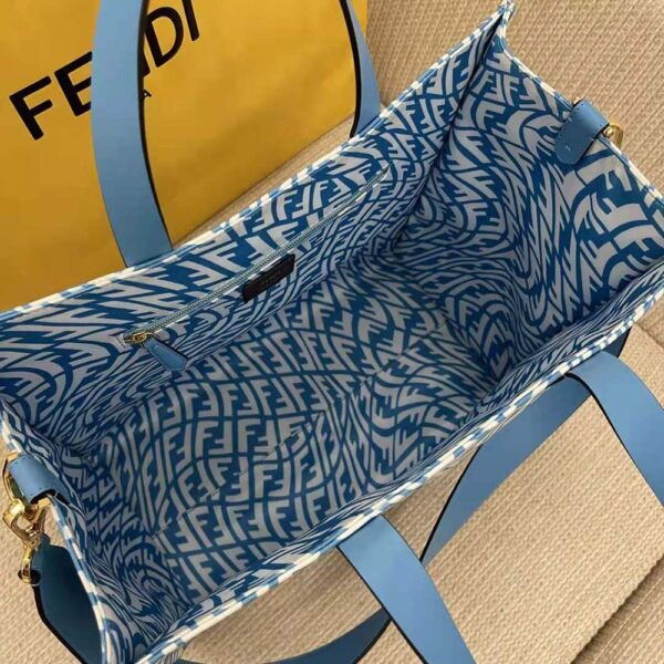 Fendi Women Shopper Blue Glazed Canvas Bag (7)