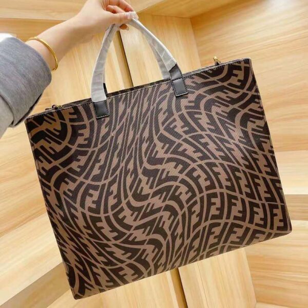 Fendi Women Shopper Brown Jacquard FF Vertigo Bag (6)