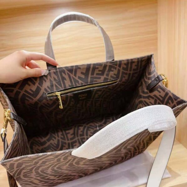 Fendi Women Shopper Brown Jacquard FF Vertigo Bag (9)