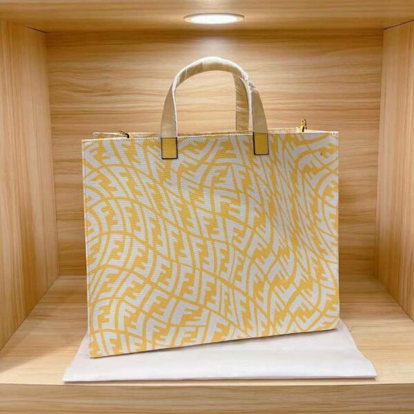 Fendi Women Shopper Yellow Glazed Canvas Bag (3)