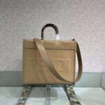 Fendi Women Sunshine Medium White Leather Shopper with Decorative Stitching - Image 2