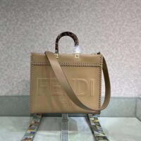 Fendi Women Sunshine Medium Brown Leather Shopper with Decorative Stitching (1)