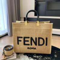 Fendi Women Sunshine Medium Embroidered Straw Shopper (1)