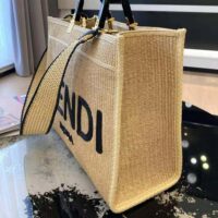 Fendi Women Sunshine Medium Embroidered Straw Shopper (1)