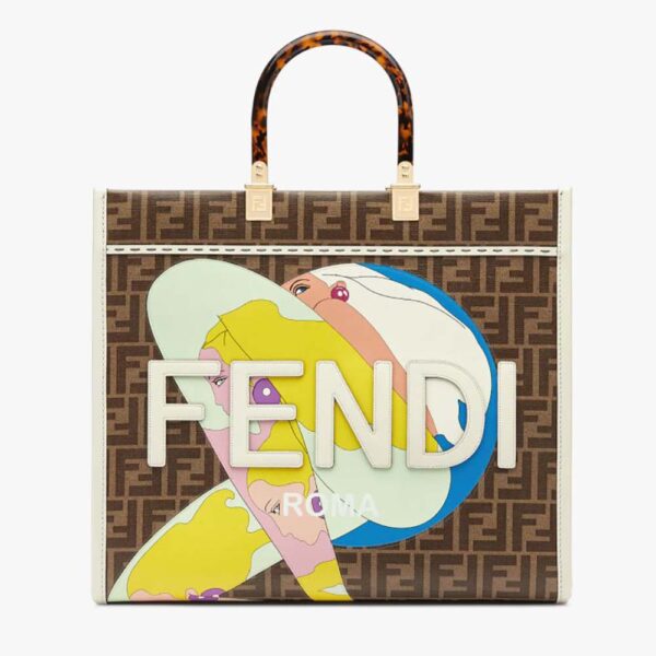 Fendi Women Sunshine Medium FF Glazed Fabric Shopper with Inlay (1)