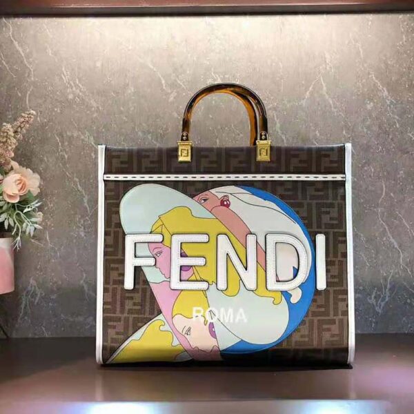 Fendi Women Sunshine Medium FF Glazed Fabric Shopper with Inlay (2)