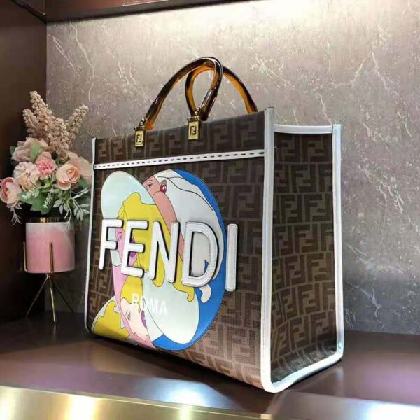 Fendi Women Sunshine Medium FF Glazed Fabric Shopper with Inlay (3)