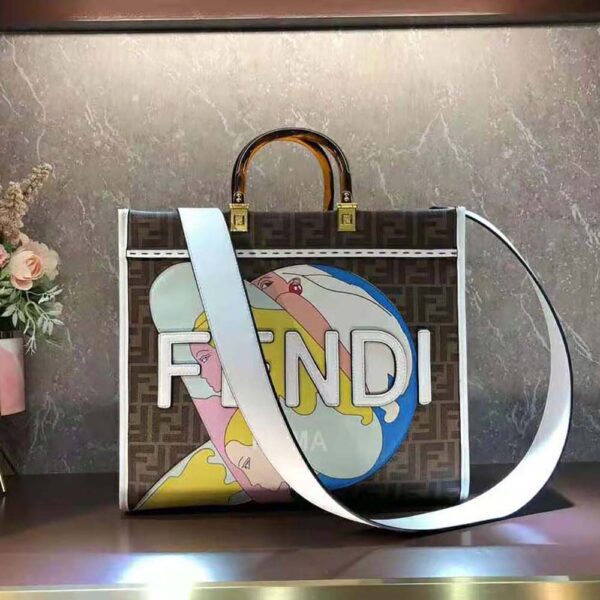 Fendi Women Sunshine Medium FF Glazed Fabric Shopper with Inlay (7)