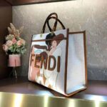 Fendi Women Sunshine Medium FF white Glazed Fabric Shopper with Inlay - Image 5
