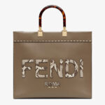 Fendi Women Sunshine Medium Gray Leather and Elaphe Shopper