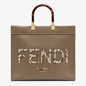 Fendi Women Sunshine Medium Gray Leather and Elaphe Shopper