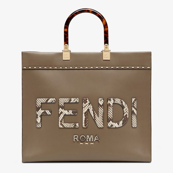 Fendi Women Sunshine Medium Gray Leather and Elaphe Shopper (1)