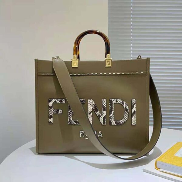 Fendi Women Sunshine Medium Gray Leather and Elaphe Shopper (2)