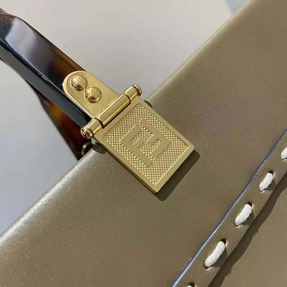 Fendi Women Sunshine Medium Gray Leather and Elaphe Shopper