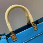 Fendi Women Sunshine Medium Leather Shopper-Blue - Imagen 4