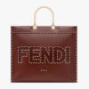 Fendi Women Sunshine Medium Leather Shopper-Maroon