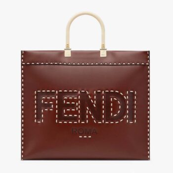 Fendi Women Sunshine Medium Leather Shopper-Maroon